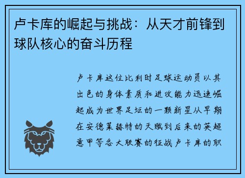 卢卡库的崛起与挑战：从天才前锋到球队核心的奋斗历程