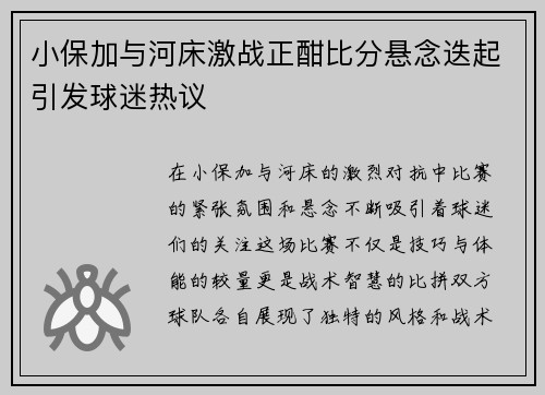 小保加与河床激战正酣比分悬念迭起引发球迷热议